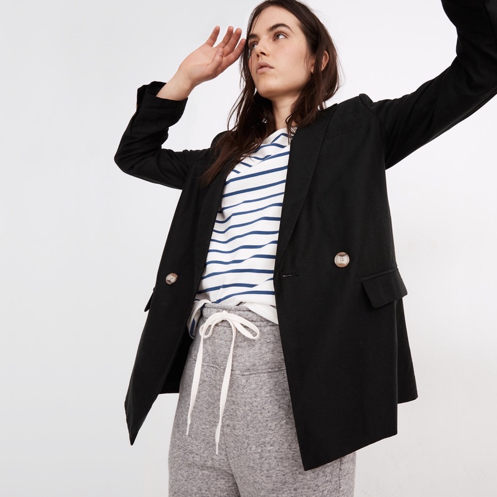 madewell caldwell double breasted blazer jacket: two button edition in black, xs